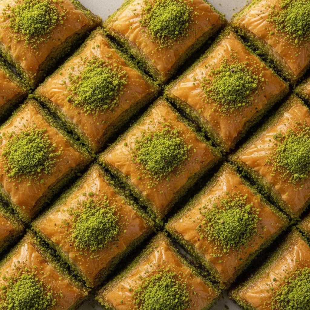 Antep fıstıklı baklava dilimleri